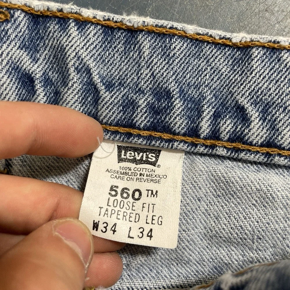 Levis 560 Jeans 34x34 Mens 00s Blue Relaxed Comfort Fit Stonewash Tapered Denim